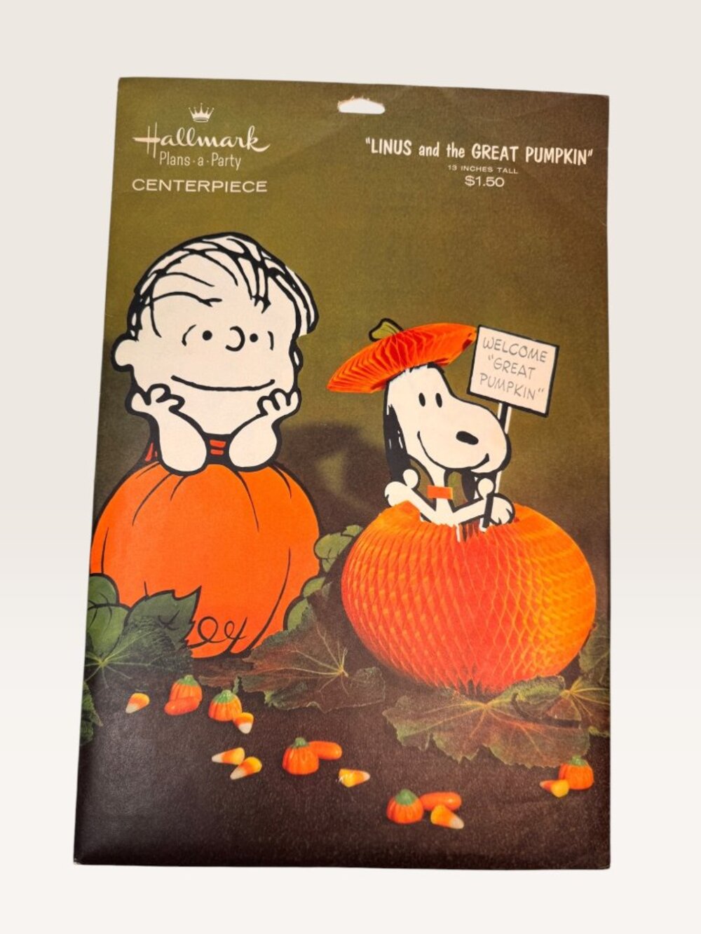 Hallmark Peanuts Great Pumpkin Halloween 1970s Centerpiece Snoopy Linus 14"